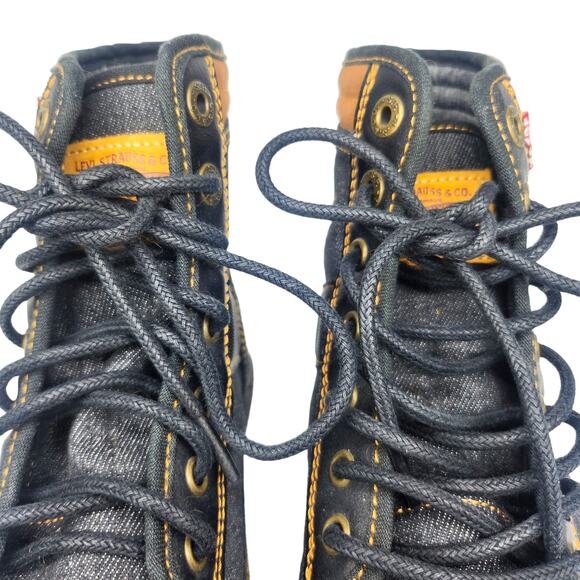 Levis Boots Mens 10 Blue Denim Artesia Hiking Ankle Mid Calf Black Leather Tie - Picture 6 of 12